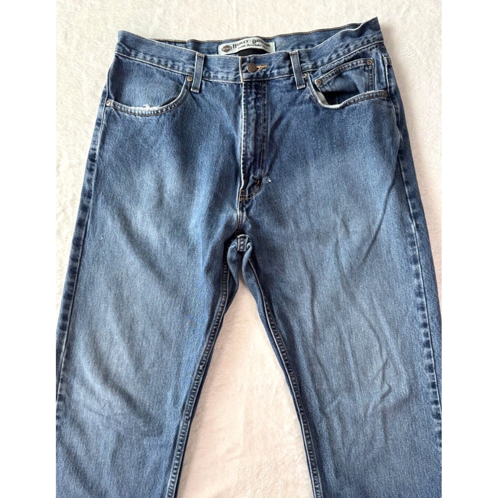 Harley-Davidson Straight Leg Med Wash Biker Jeans Size 36Wx34L ( Fits 33x 33). - Picture 4 of 16